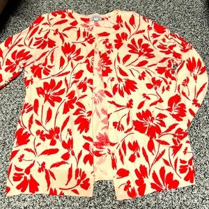 LOFT Pink Cardigan w/ Red Flowers
